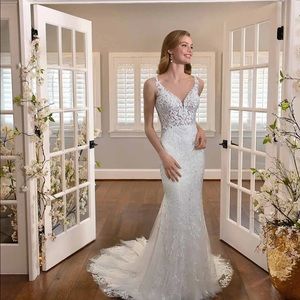 Wedding Dress Worn One Time TAIL SLIGHLTY DUSTY. NEEDS A DRY CLEAN.